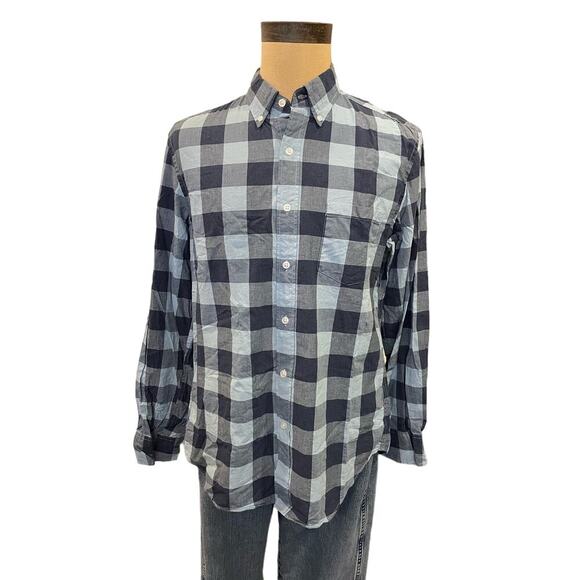 J Crew Mercantile Slim Blue Check Button Down Shirt L - Picture 1 of 9